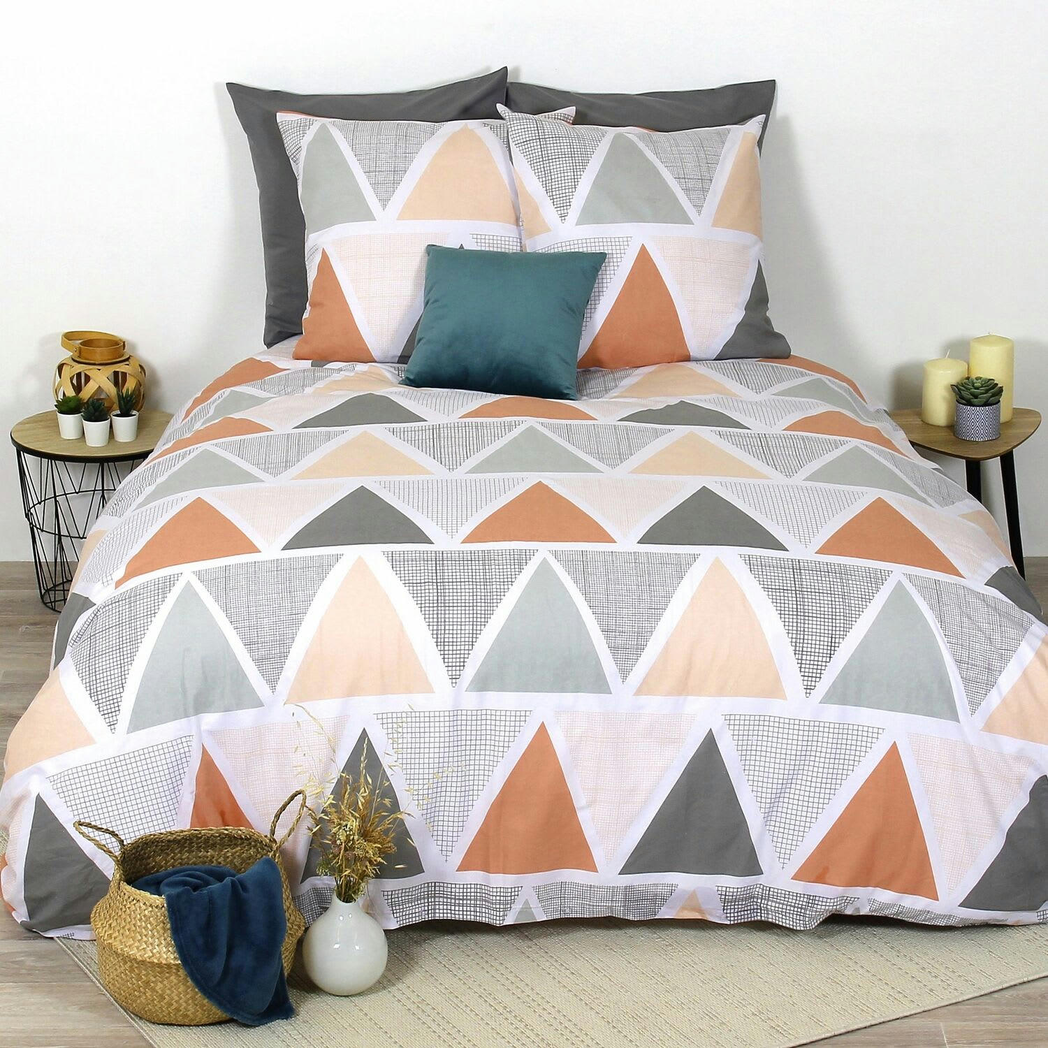 CITRUS - Parure housse de couette coton bio rose 240x260 cm