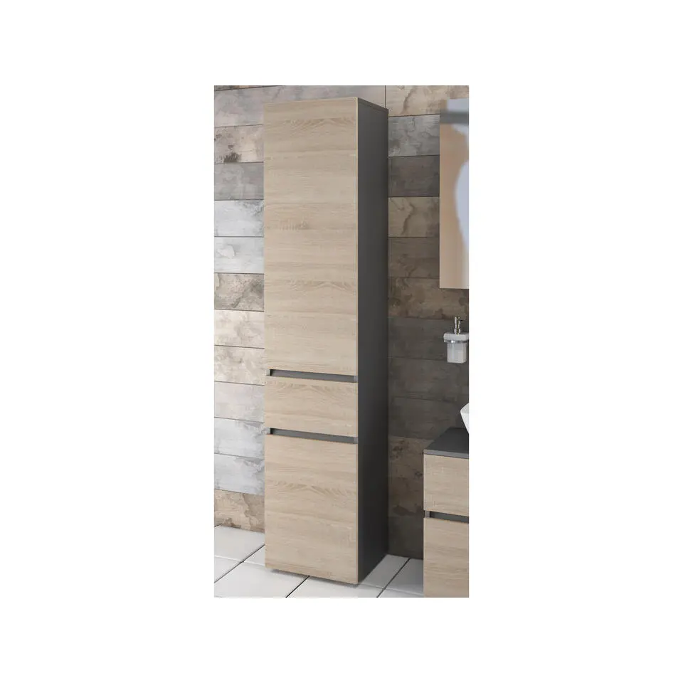 Wisla - Hoge kast 1 lade, 2 deuren in eiken/antraciet spaanplaat