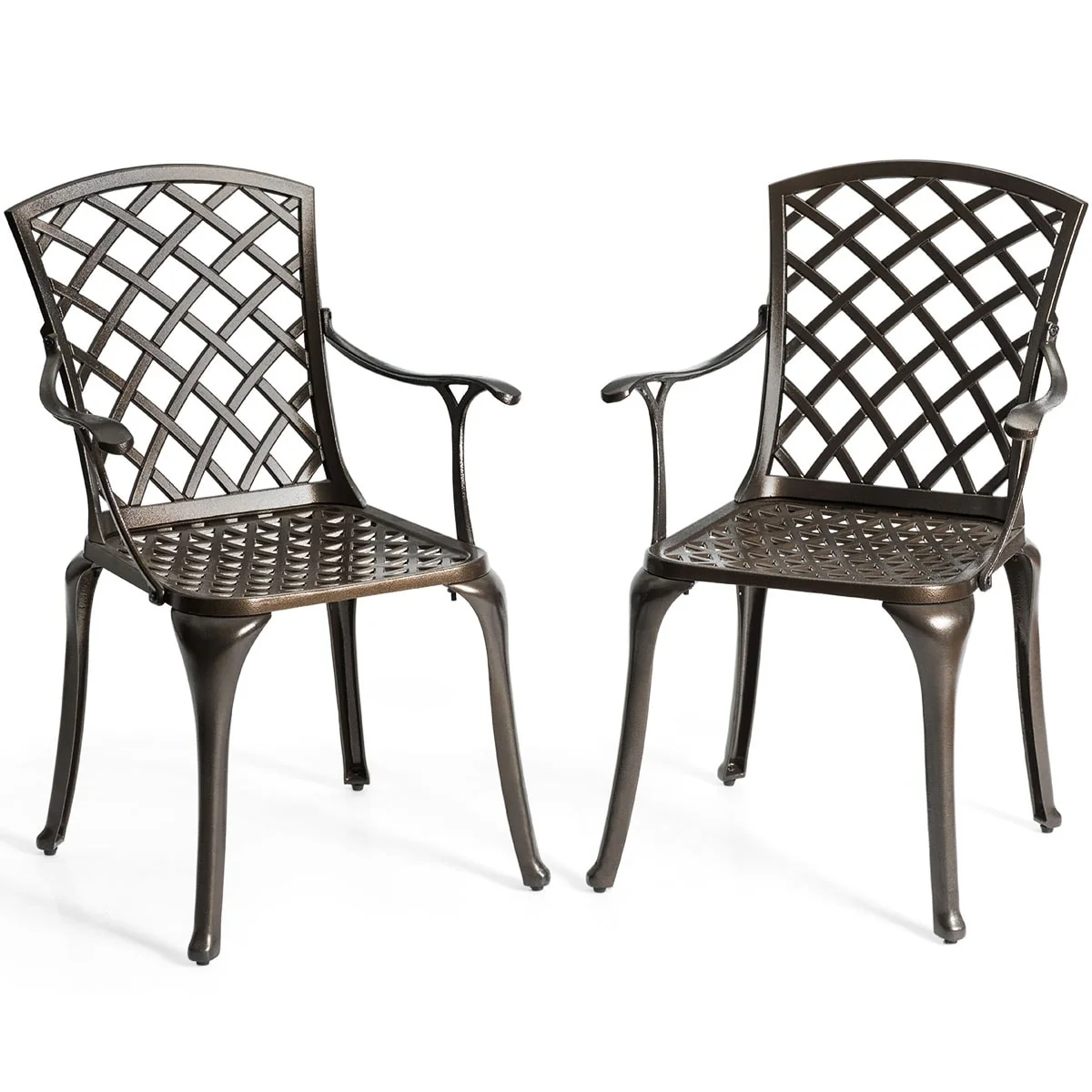 Costway Outdoor Cast Aluminum Arm Dining Chairs Set of 2 Patio Bistro
