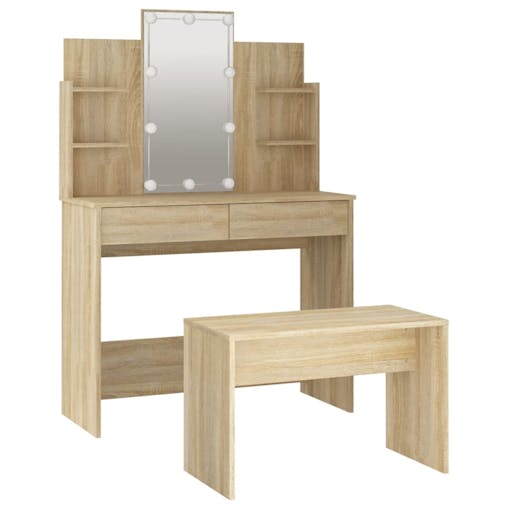 NNEVL Dressing Table Set with LED Sonoma Oak Engineered Wood
