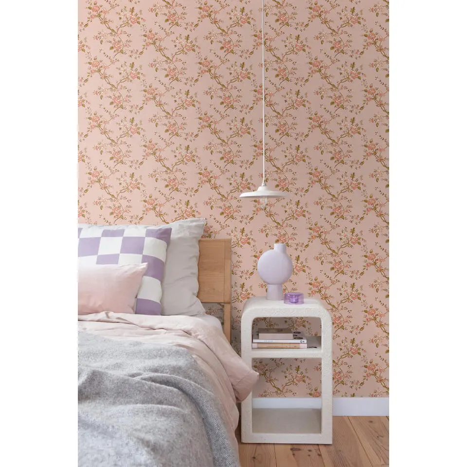 ESTAhome behang vintage bloemen terracotta roze - 50 x 900 cm