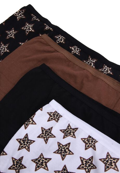 Womens 4pk Brown Leopard Star Shorts Briefs
