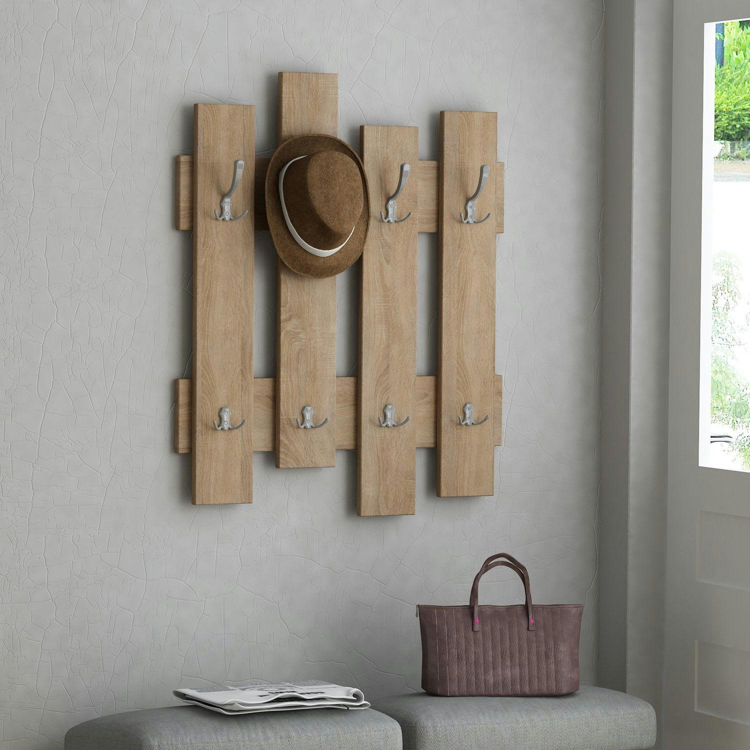 WAVE - Porte manteau 8 accroches l.79 cm marron