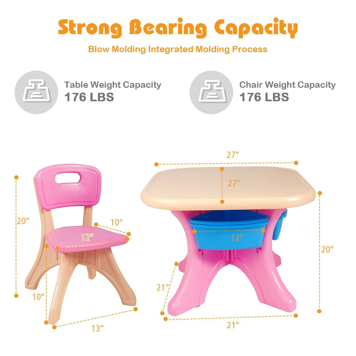 Gymax Plastic Children Kids Table & Chair Set 3 PC Play Furniture