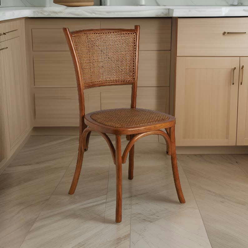 - Chaise en hêtre et rotin avec dossier en cannage unitaire