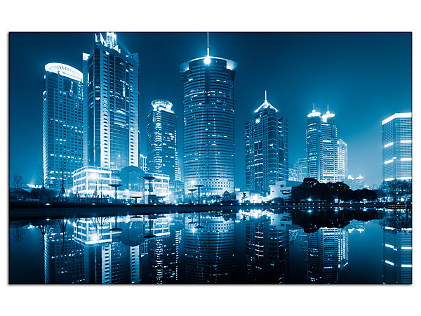 DECLINA, Tableau toile imprimée, Tableau toile déco photo de Shanghai de Nuit, 80x50 cm