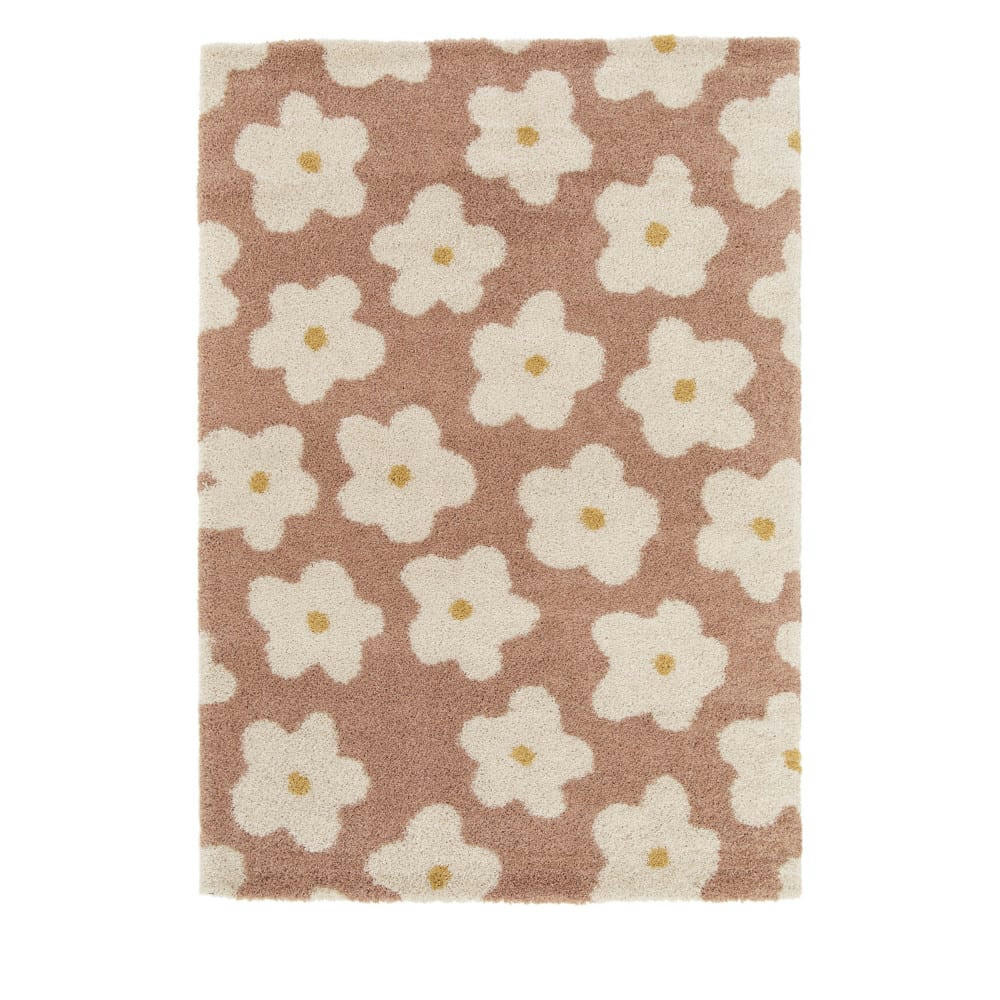 FLORA I - Tapis contemporain à motif floral vieux rose 120x170 cm