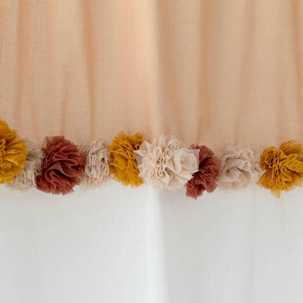 ALMA - Rideau à pattes en coton biologique blanc cassé et rose poudré à pompons à l'unité 102x250