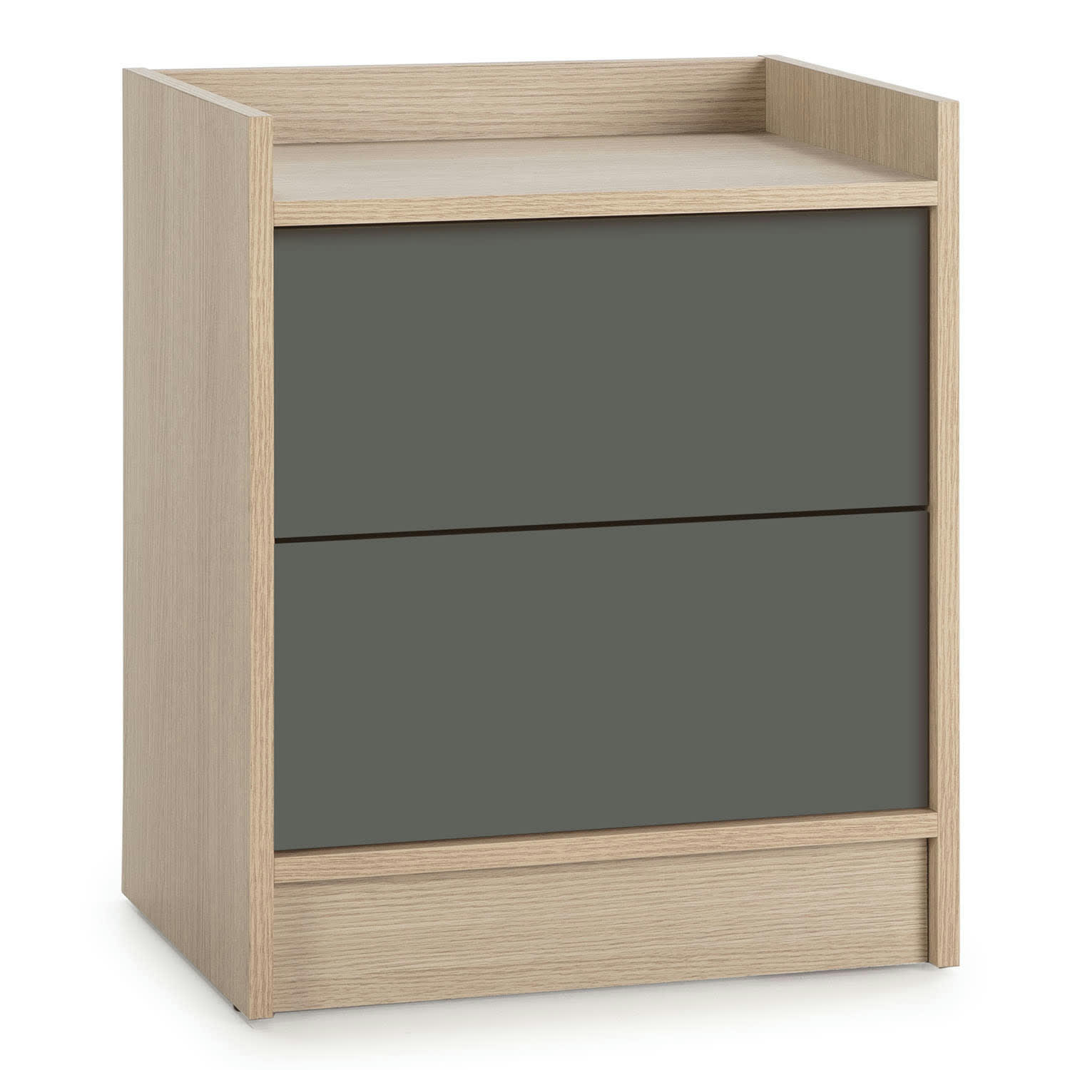 MOSCU - Table de chevet de 2 tiroirs, couleur chêne/gris