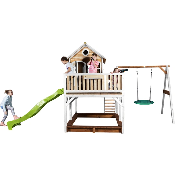 Kinderspielhaus »Liam«, BxHxT: 613 x 291 x 277 cm, Holz, braun/weiß/lindgrün