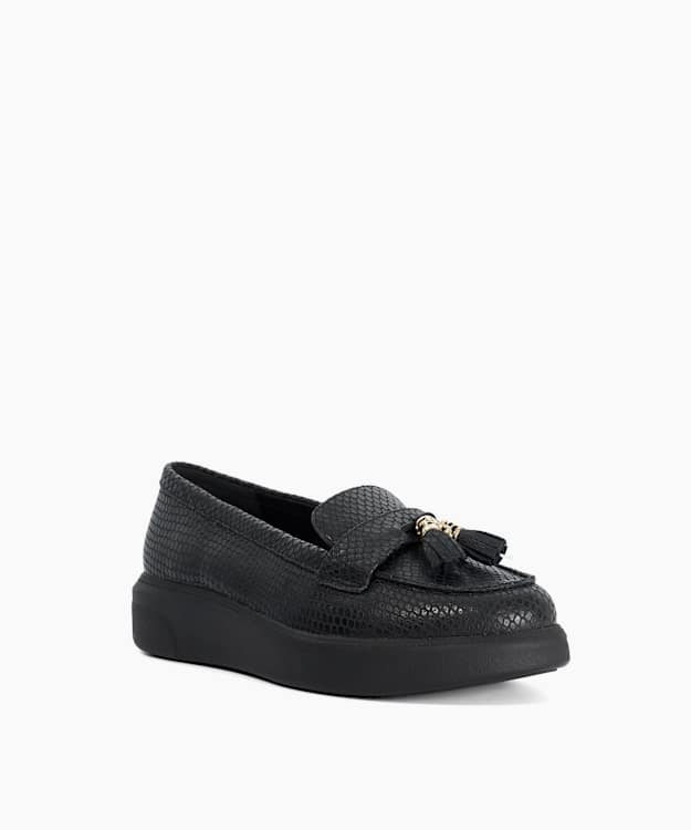 Glissade Black - Flatform Tassel Trim Loafers