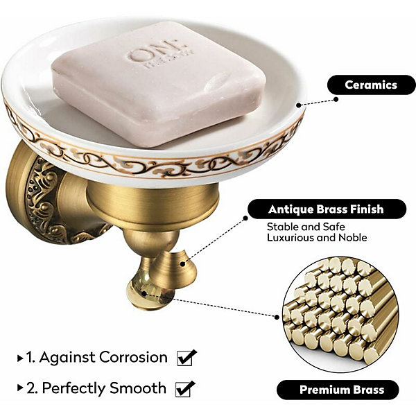 BASHLWUA Porte Savon Coupelle de Couleur Bronze avec Fixation Mural Porte Savon De Douche en Laiton dans Le Style Antique de Haute