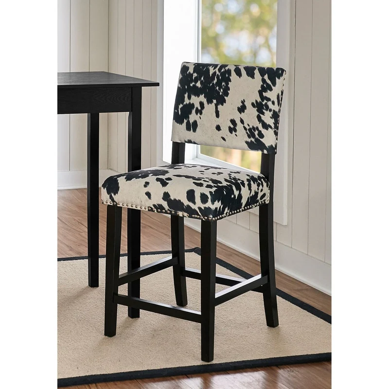 Linon Lemont Black Cow Print Counter Stool
