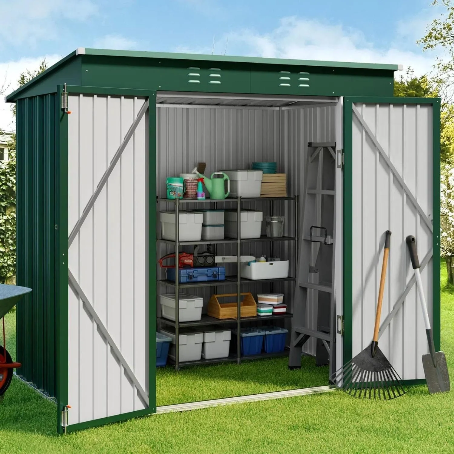 6ft x 4ft Outdoor Metal Storage Shed, Garden Tool House with Lockable Door