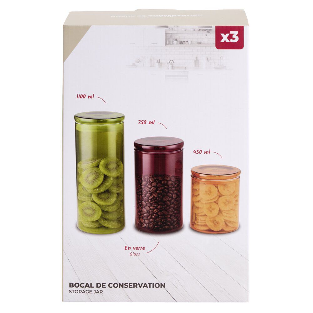 Bocal alimentaire x3 verre coloré Ø9