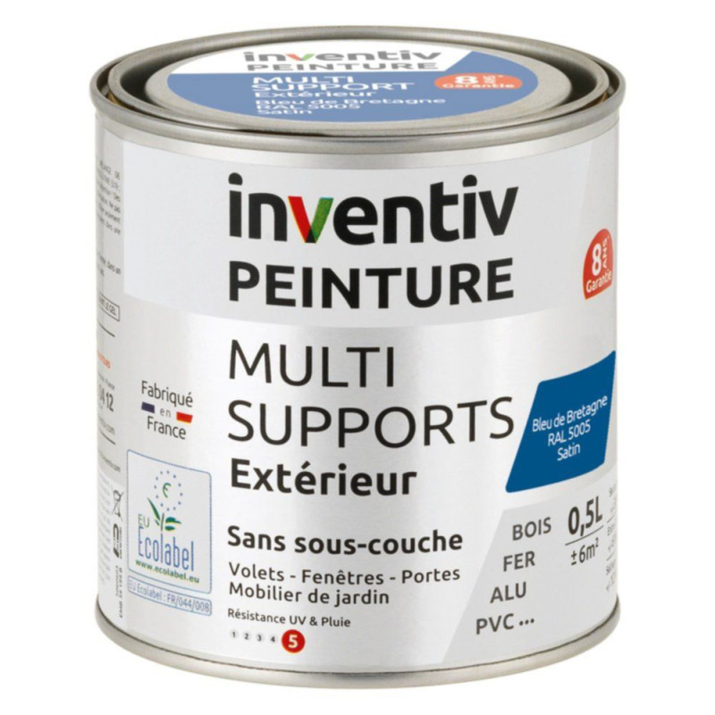Peinture multi-supports bleu Bretagne satiné 0,5 L INVENTIV