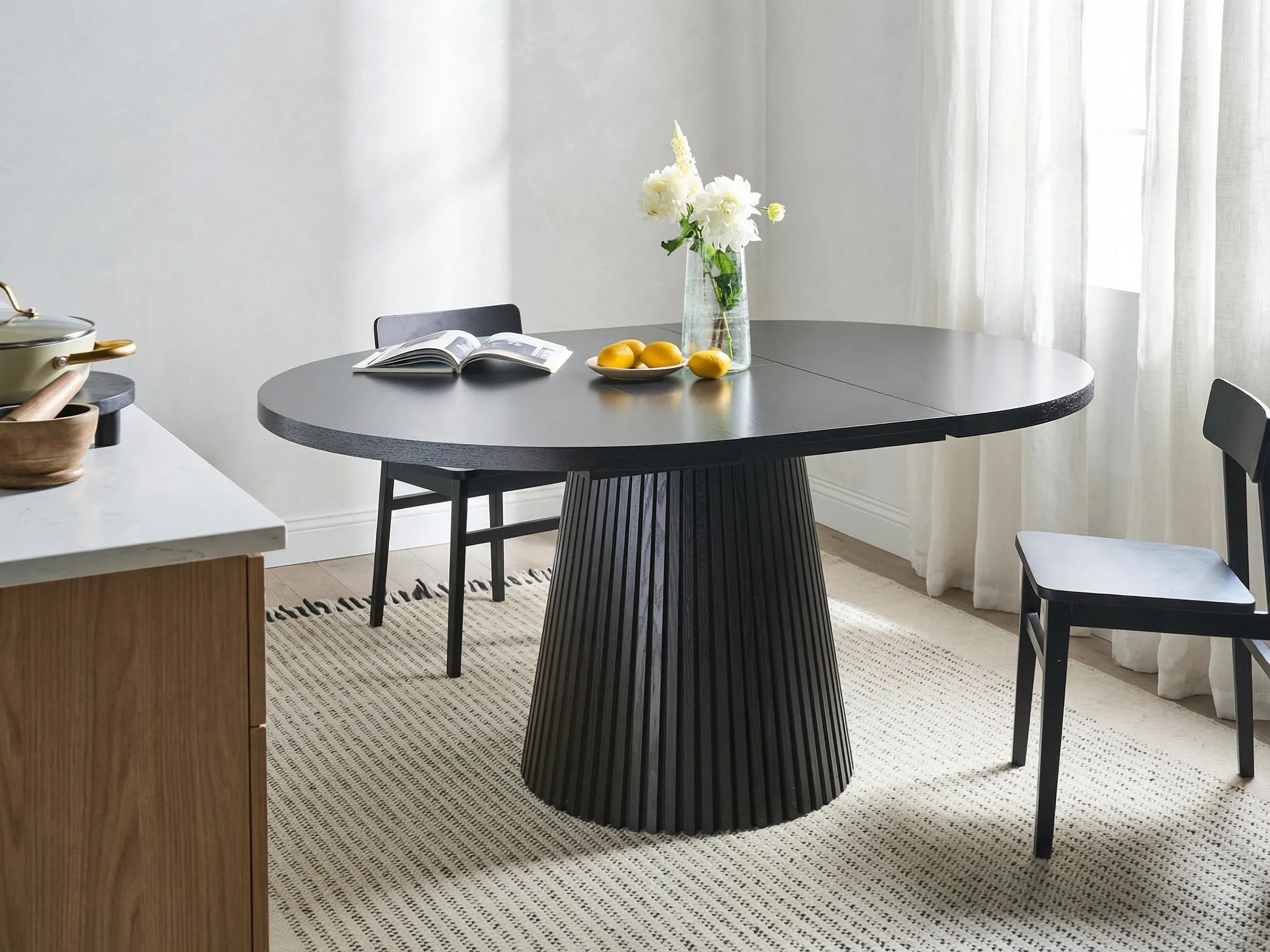 Extending Dining Table MOORE Black Ash Wood 120/160 cm 120 cm