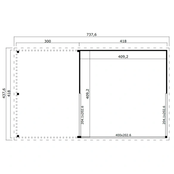 Blockbohlenhaus »Domeo«, BxHxT: 300 x 239, 4 x 418 cm (Außenmaß)