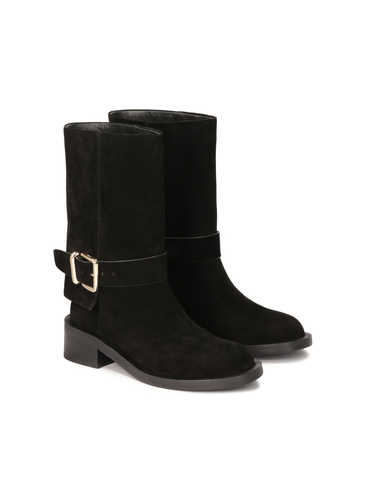 Black suede boots of the officer type