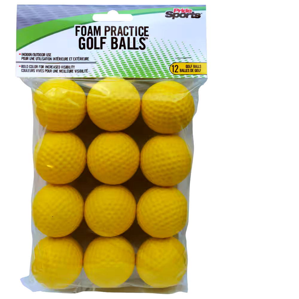 PrideSports Soft, Dimpled Foam Practice Golf Balls For Indoor & Outdoor Use, 12-pk, Yellow