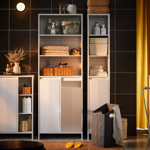SoBuy Słupek łazienkowy z 2 drzwiczkami Biały 60x30x170.3cm BZR155-W
