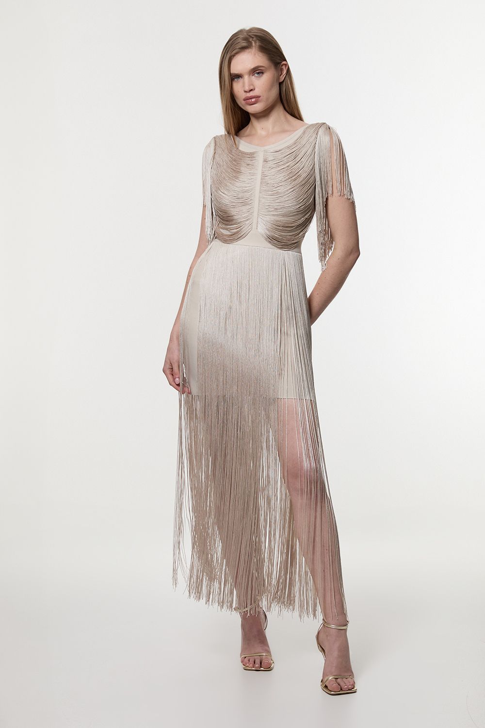 KarenMillen Petite Maxi Draped Fringe Knitted Mini Dress