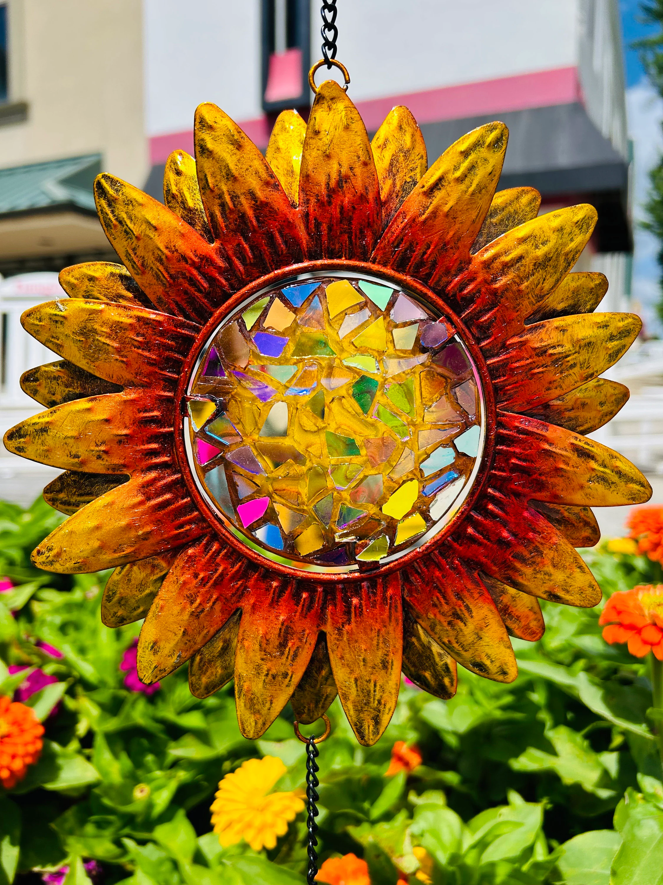 Sunflower..windchime .. blingthingzbylori.. garden art .. yard decoration.. whirligigs wind spinner