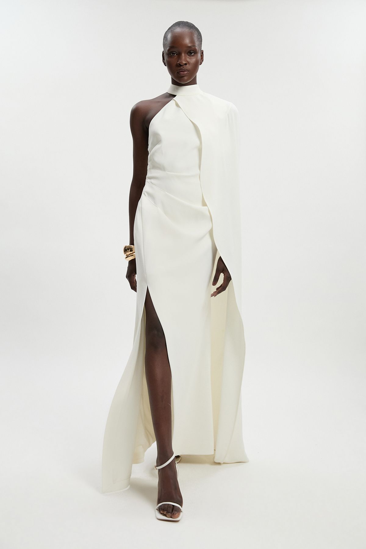 KarenMillen Petite Soft Tailored One Shoulder Cape Sleeve Maxi Dress