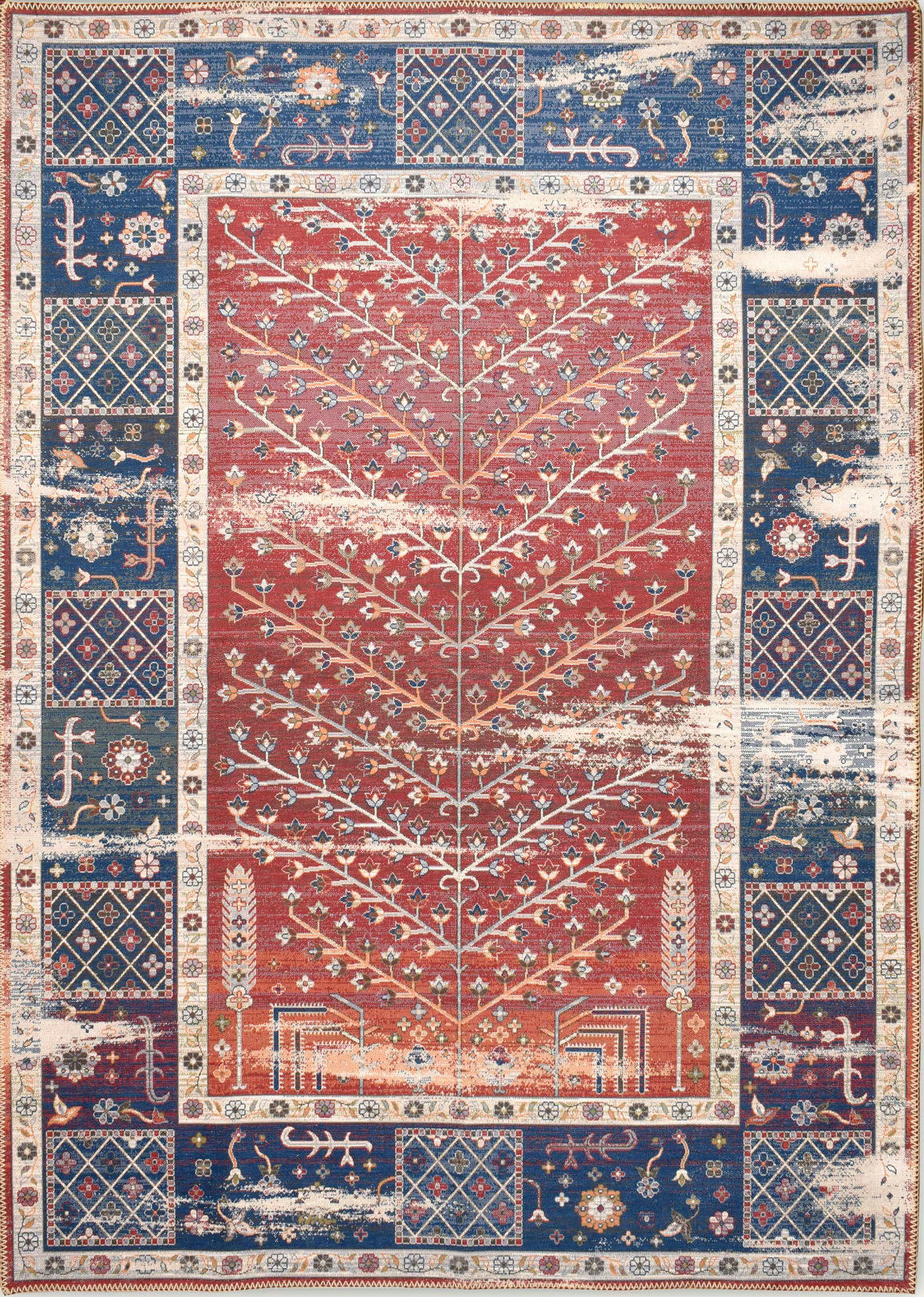 RADOM - Tapis salon vintage rouge et bleu 160x230cm
