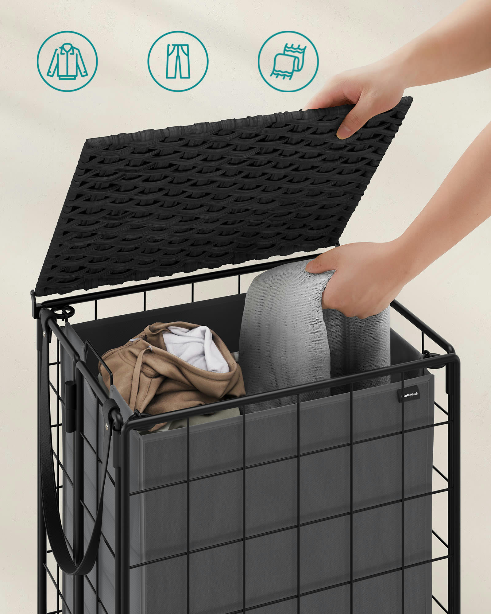 - Panier à linge sale 90l acier tissu noir d'encre et gris ardoise