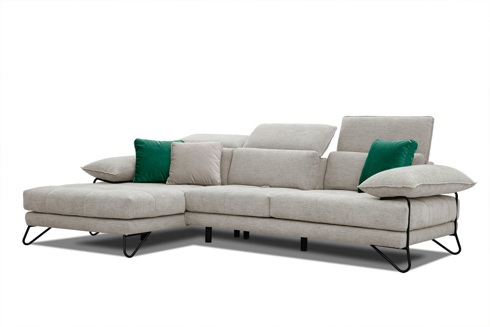 NORDEN - Canapé d'angle gauche 4 places tissu marron clair avec coussins déco