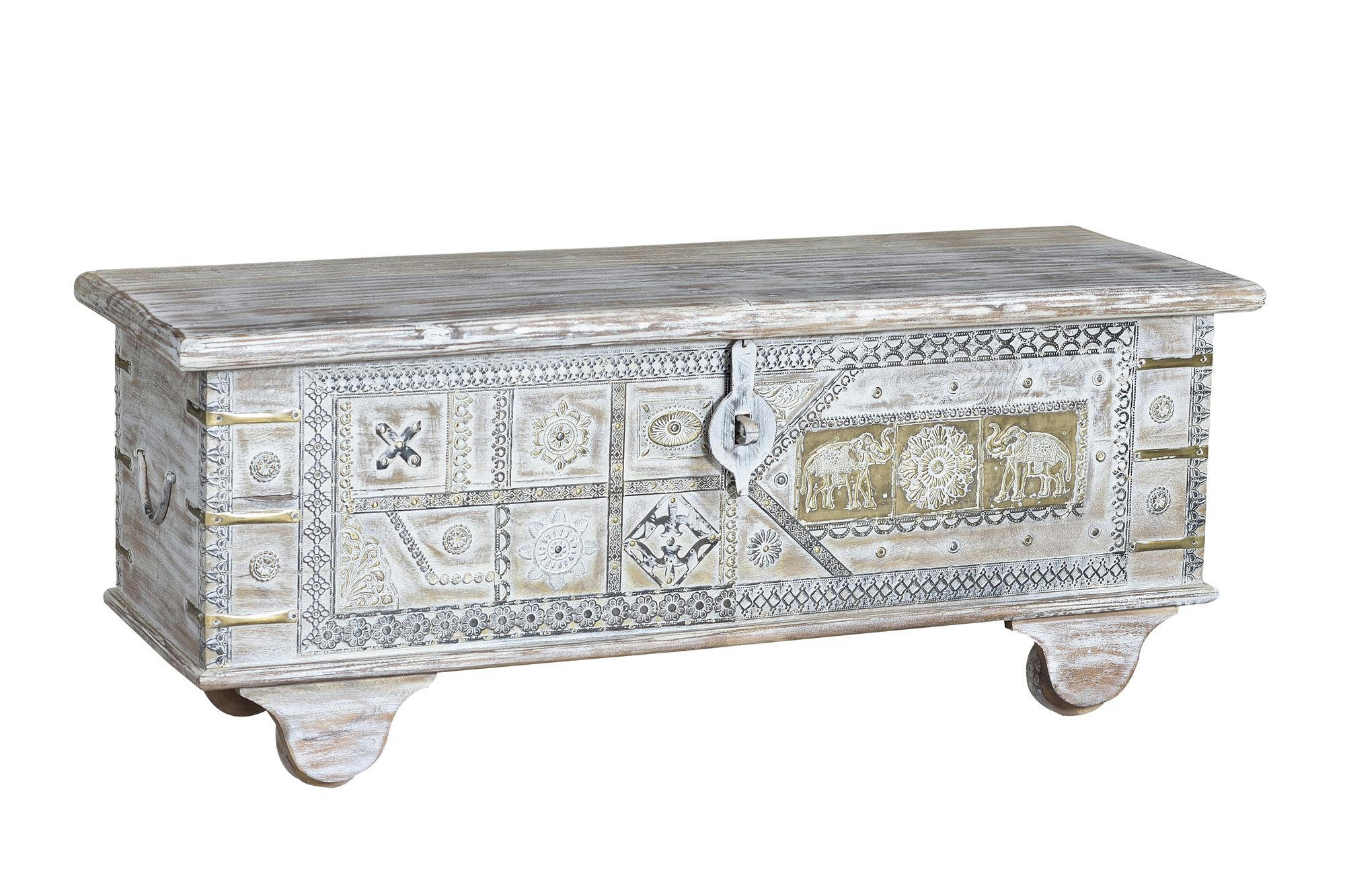 - Coffre en bois de manguier blanc vieilli