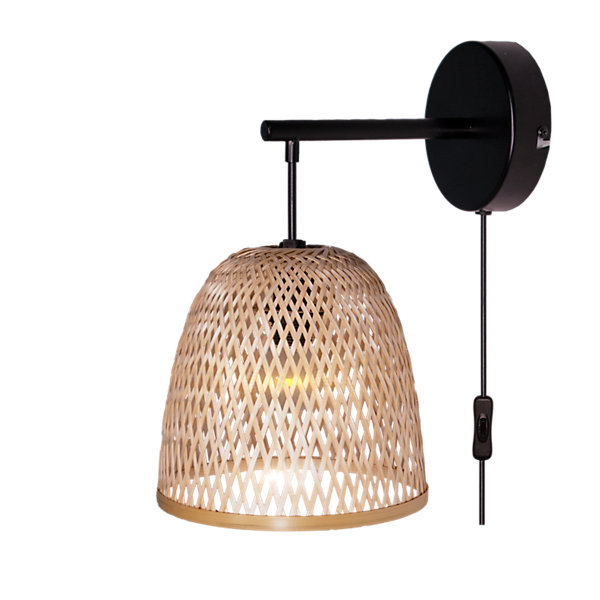 Applique murale Calume E14 28W ⌀24xL.188xH.31cm métal noir et fibre naturelle GoodHome