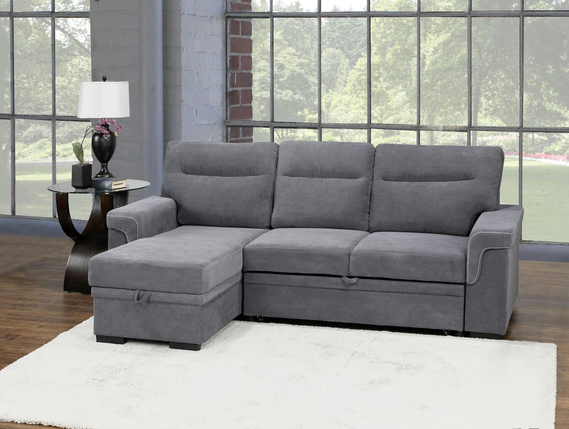 Brassex Nathan Sectional Sofa with Pull-Out Bed, Grey
