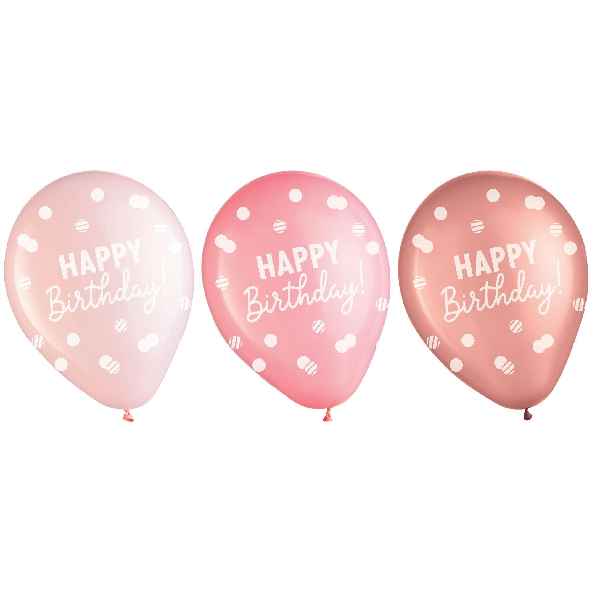 Pink Rose Gold Happy Birthday Latex Balloon Pack, 11-in, 15-pk