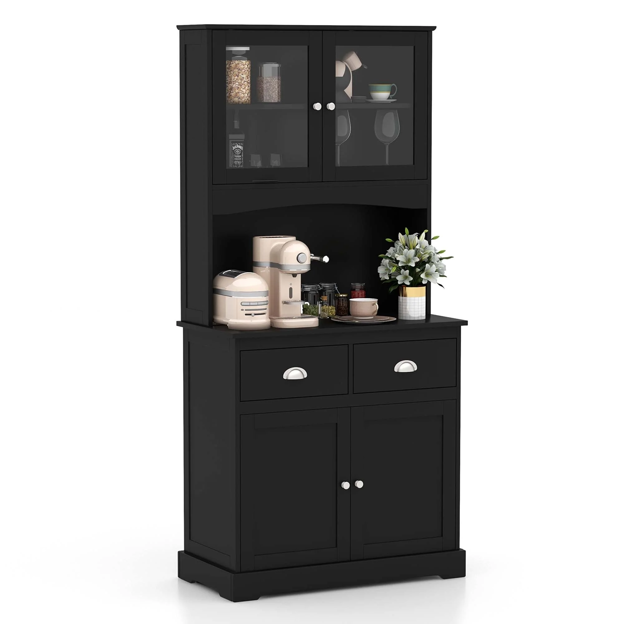 67'' Storage Cabinet Closet Kitchen Pantry Cupboard Black/White