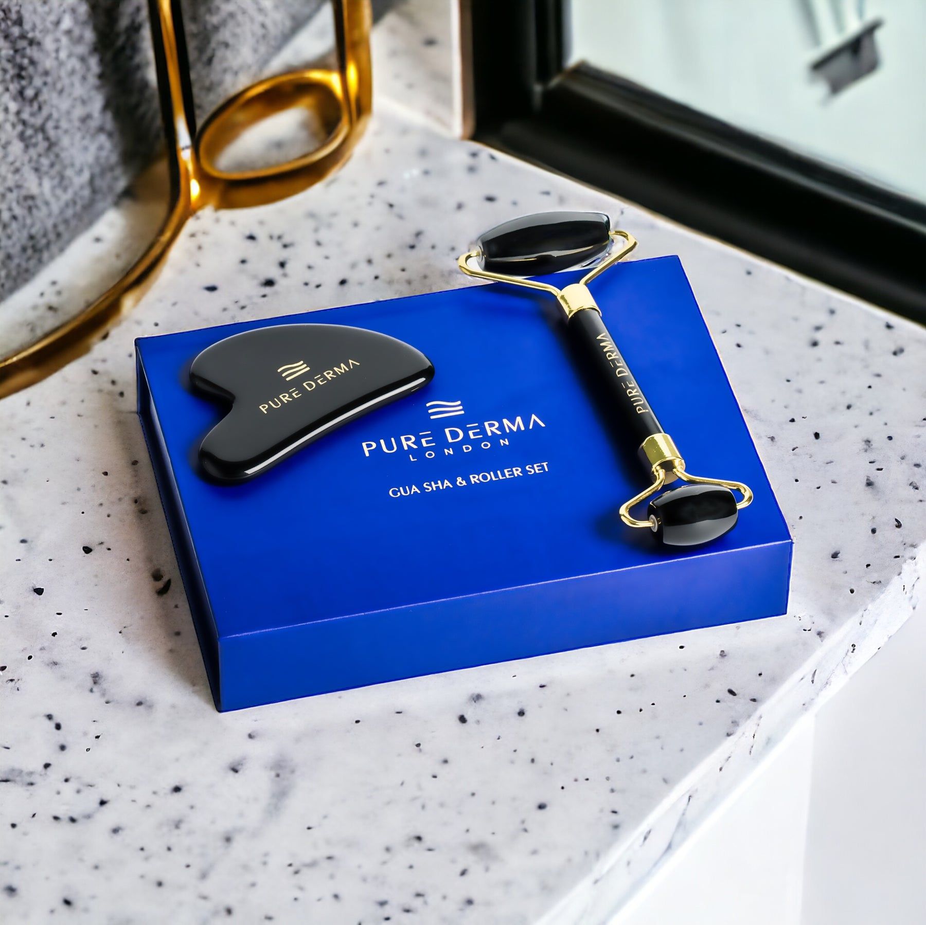 Pure Derma London Black Obsidian Gua Sha & Roller Set
