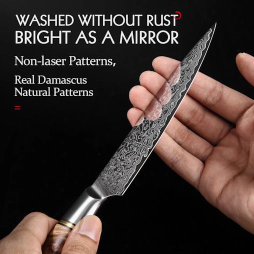 NNEOBA 5-Inch Damascus Utility Knife 67-Layer Super Steel Brown