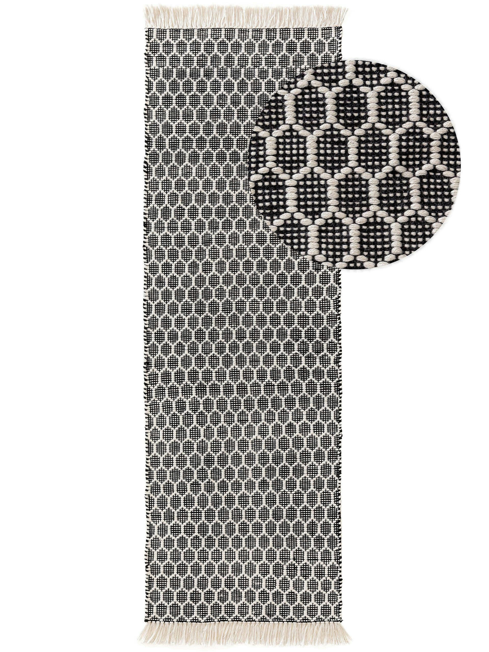 MIMPI - Tapis fabriqué à partir de matériaux recyclés blanc & noir 80x250