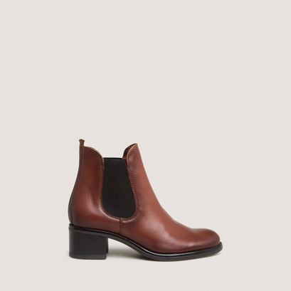 Bottines à talonsen cuir patiné cognac | CALCUTTO