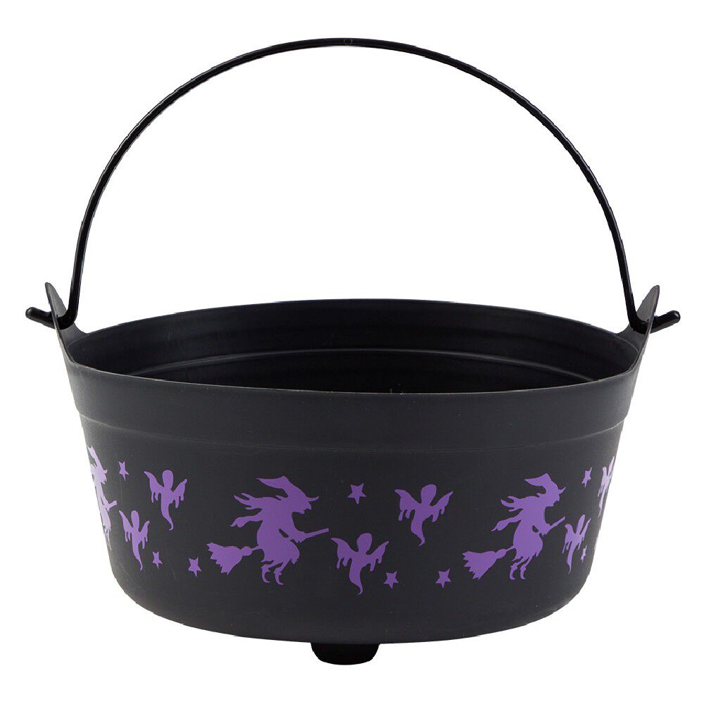 Seau à bonbons Halloween motif sorcière noir et violet