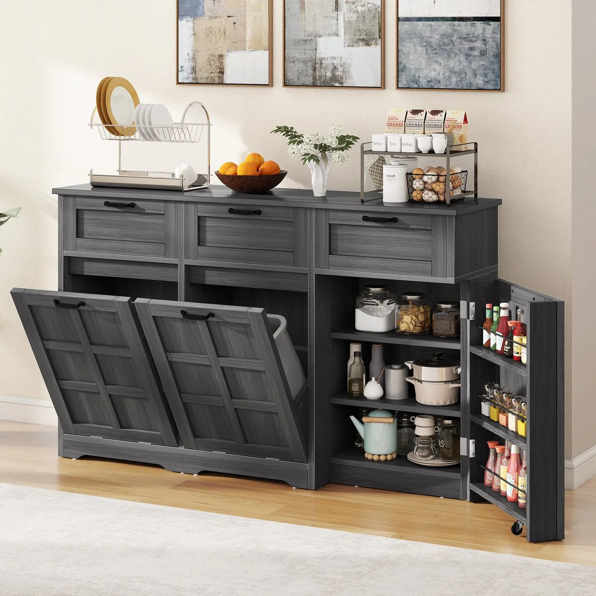 Kitchen Island With Double Tilt Out Trash Can Cabinet