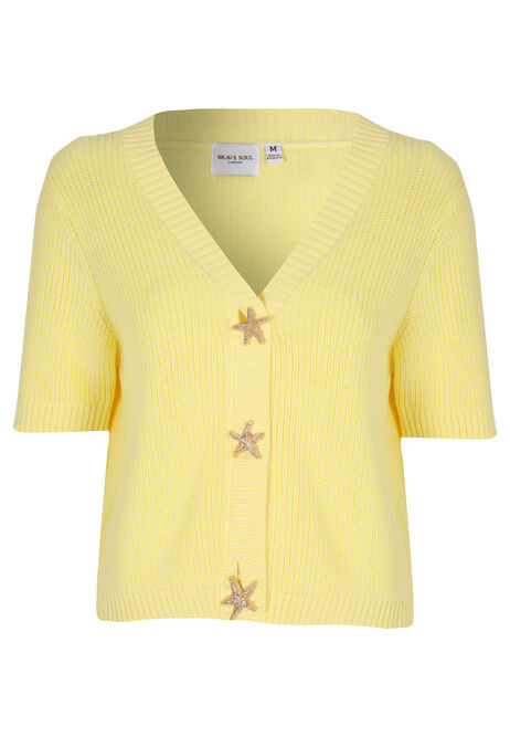 Womens Yellow Knit Starfish Button Cardigan
