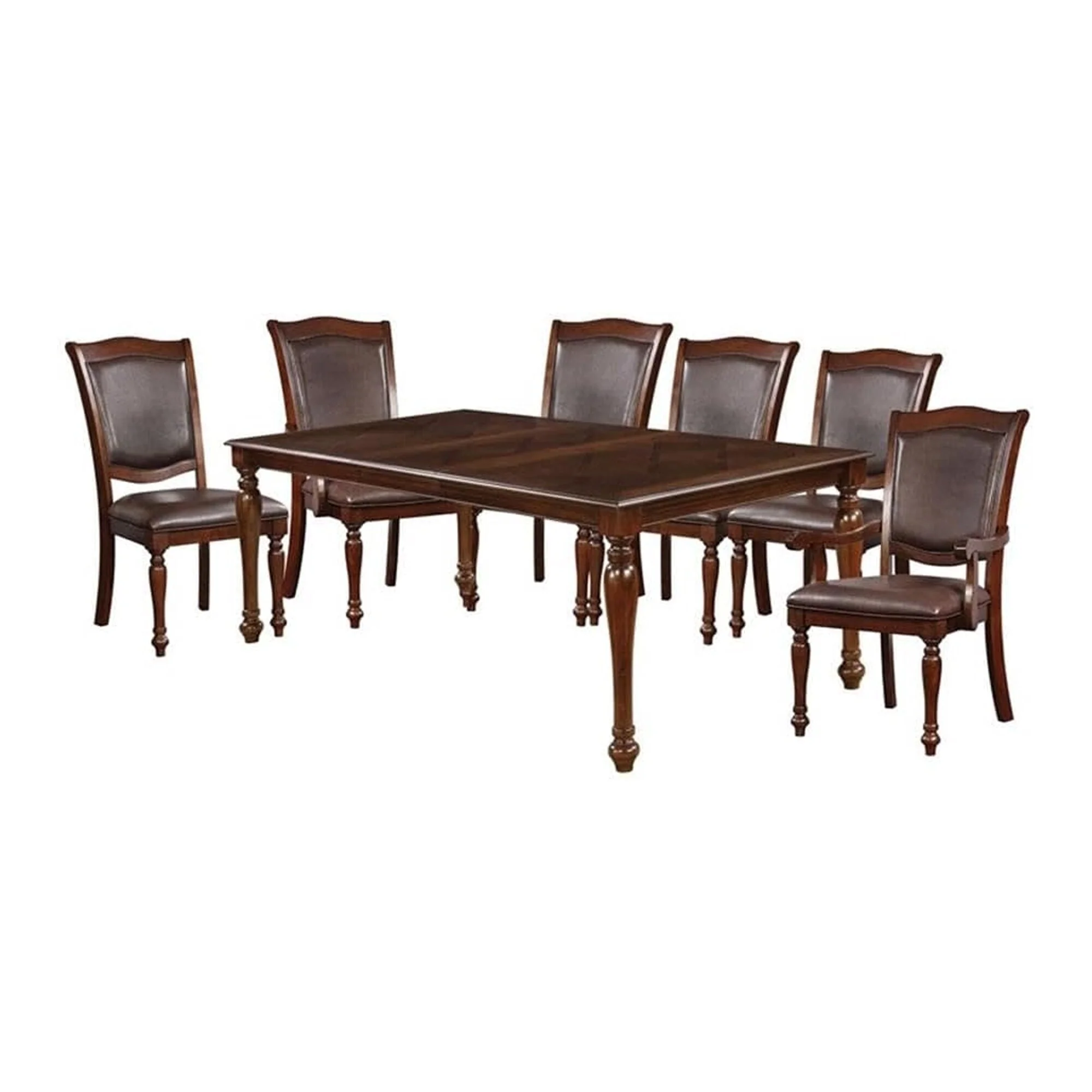 Veni 9pc Dining Table and Chair Set, Cherry Brown Wood, Faux Leather