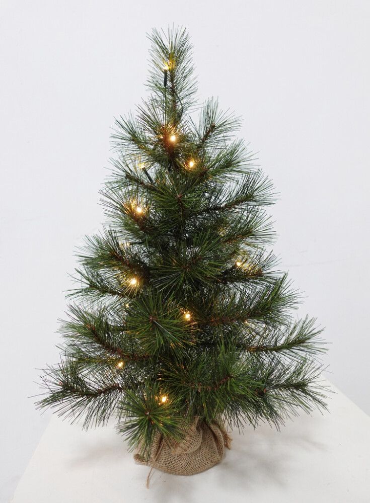 KUNSTIG JULETRE LYX 60CM GRØNN INKL JUTEFOT & BELYSNING
