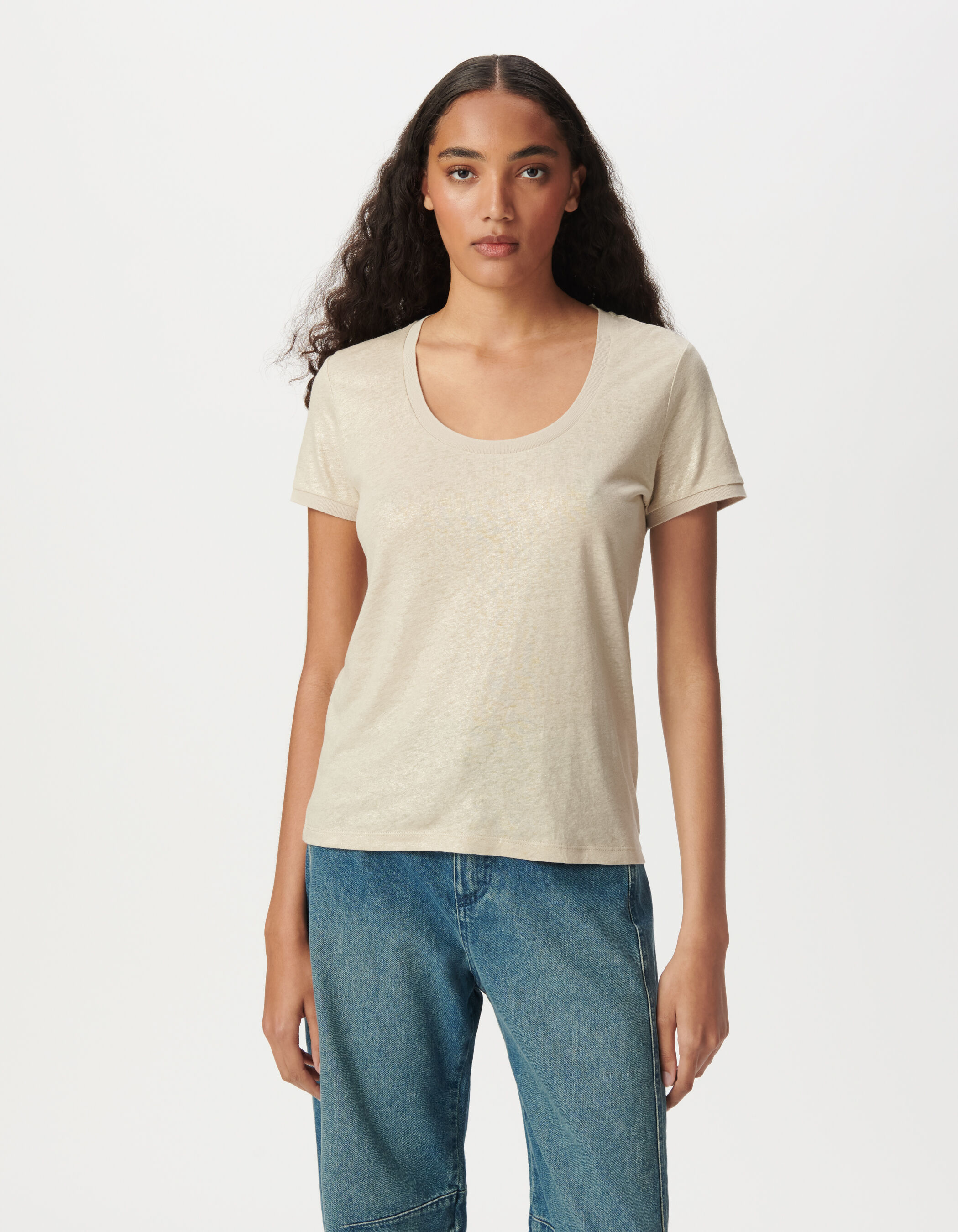 Tee-shirt manches courtes beige irisé