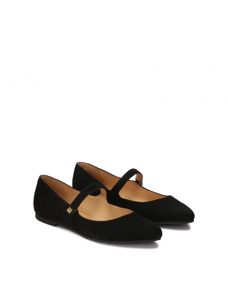 Black suede ballerinas in Mary Jane style