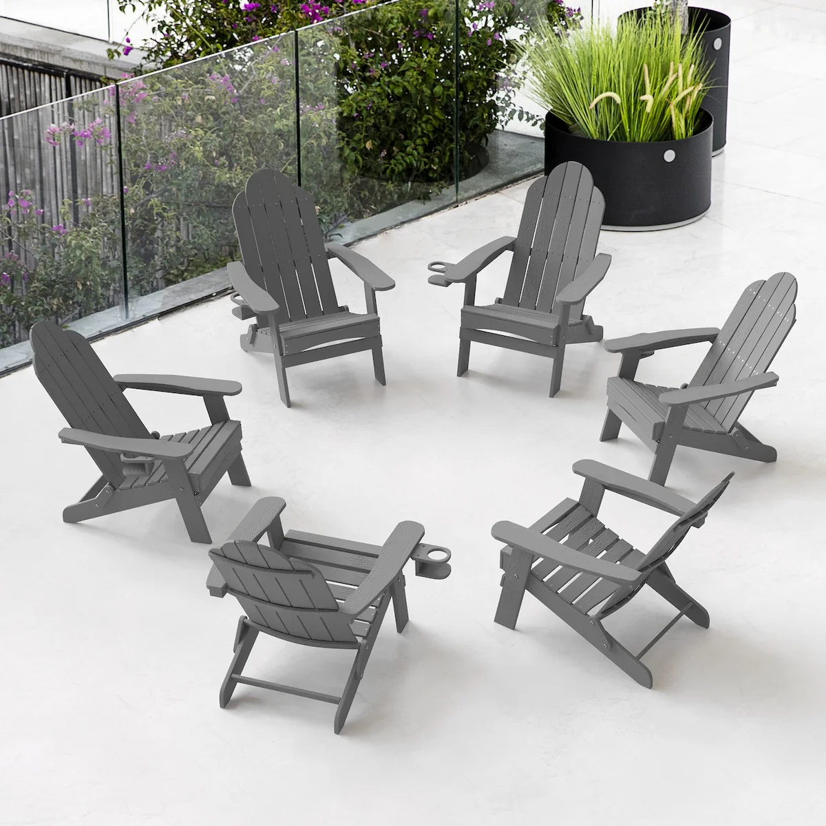 LUE BONA Foldable HDPS Weather Resistant Patio Adirondack Chairs With Cup Holder Set of 6 - 35D x 30W x 36.2H