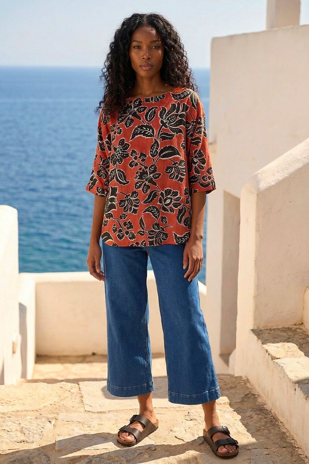Roman Floral Print Tunic Top