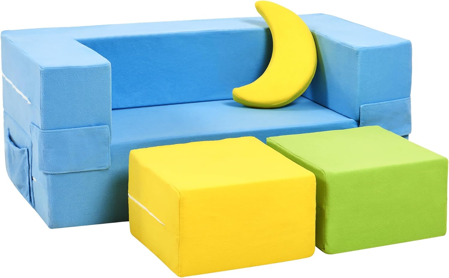 Elftopia Modular Kids Sofa,Toddler Couch Foam Armchair for Kids,Children Convertible Plush Sofa Play Set,Fold Out SofaBed(Dynami Color)
